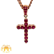 Load image into Gallery viewer, 14k Rose Gold and Diamond Cross Ruby Pendant and 14k Rose Gold Cuban Link Chain Set