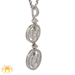 18k White Gold and Diamond Pendant with Combination of Fancy Shapes and 14k White Gold Fancy Link Chain Set