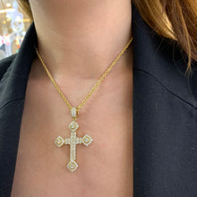 Load image into Gallery viewer, 14k Yellow Gold and Diamond Cross Pendant with Round Diamonds and 14k Yellow Gold Rope Chain Set