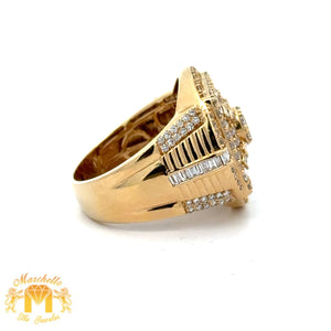 14k Yellow Gold and Diamond Men`s Ring with Baguette and Round Diamonds