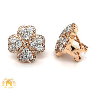 14k Gold Flower Shape Earrings with Round Diamonds