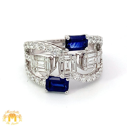 VVS/vs EF color high clarity diamonds set in a 18k White Gold Diamond Ring with Blue Sapphire Stone