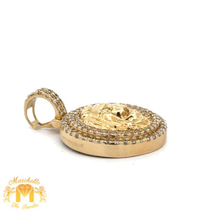 14k Yellow Gold and Diamond Lion Head Round Shaped Pendant and 14k Yellow Gold Cuban Link Chain