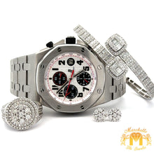 Load image into Gallery viewer, 5 piece deal: Full Factory 42mm AUDEMARS PIGUET (AP) &quot;Panda&quot; Watch + White Gold and Diamond Twin Square Bracelet + 14k White Gold and Diamond Ring + White Gold and Diamond Flower Earrings Set + Gift
