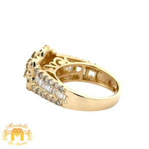 14k Yellow Gold and Diamond Ladies`Flower Ring with Baguette and Round Diamonds