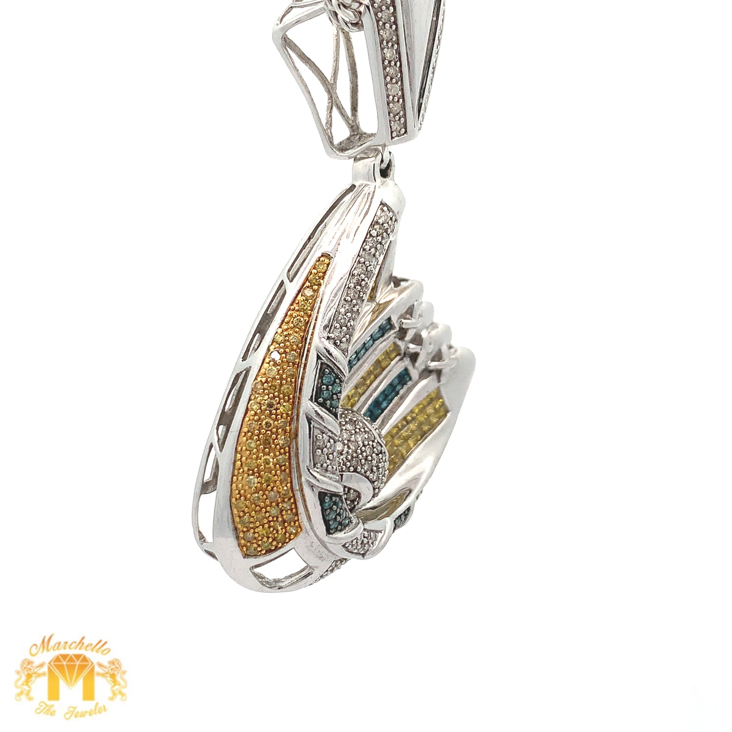 3.18ct Diamond 14k White Gold Baseball Glove and Ball Pendant with Round and Princess Cut Diamonds