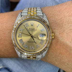 Iced out 41mm Rolex Diamond Watch with Two-Tone Jubilee Bracelet