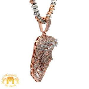 3D Gold and Diamond Jesus Head Pendant and Gold and Diamond Tennis Chain (choose your color)