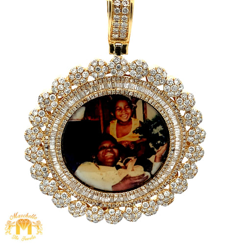3.33ct Diamonds 14k Yellow Gold Memory Picture Pendant with Baguettes and Round Diamonds