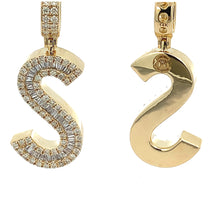 Load image into Gallery viewer, 14k Yellow Gold Large Initial Pendant with Baguette and Round Diamonds ( A to Z )