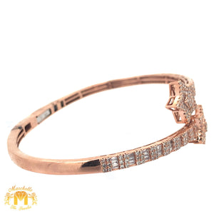 Gold and Diamond Twin Star Bangle Bracelet with Round and Baguette Diamonds (choose your color)