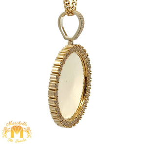 14k Yellow Gold and Diamond Picture Pendant with Round Diamonds and 14k Yellow Gold Cuban Link Chain Set