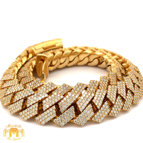 64.38ct diamonds 14k Yellow Gold 20mm Cuban Link Diamond Chain with Round Diamonds