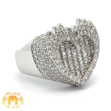 Load image into Gallery viewer, 3ct Diamonds and White Gold Large Heart on Fire Ring with Baguette and Round Diamonds