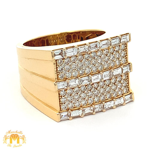 14k Gold Emerald Cut Diamond Men`s Ring with Round Diamonds