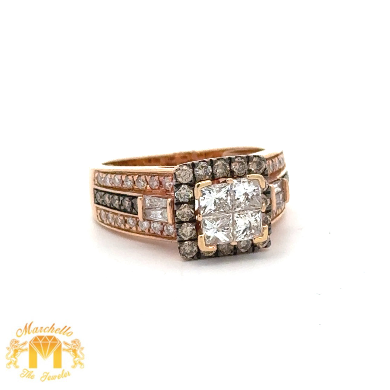 14k Rose Gold and Diamond Ring with Combination of Fancy Shapes (Chocolate Halo)