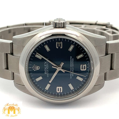31mm Rolex Watch with Stainless Steel Oyster Bracelet (blue dial with hour markers)(engraved model)
