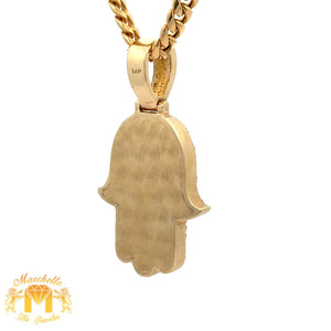 6.50ct diamonds 14k Yellow Gold and Diamond Hamsa Pendant and Yellow Gold Cuban Link Chain