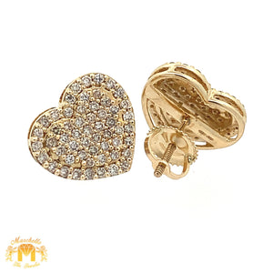 Yellow Gold and Diamonds Large Heart Earrings with Round Diamonds
