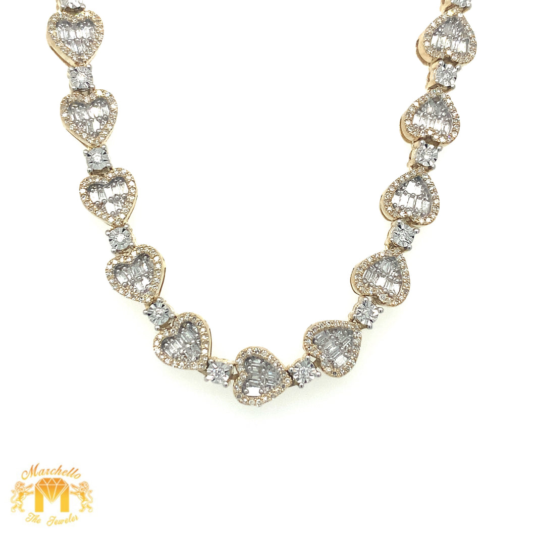 3.90ct Diamond Tennis Heart Gold Chain with Round and Baguette Diamond