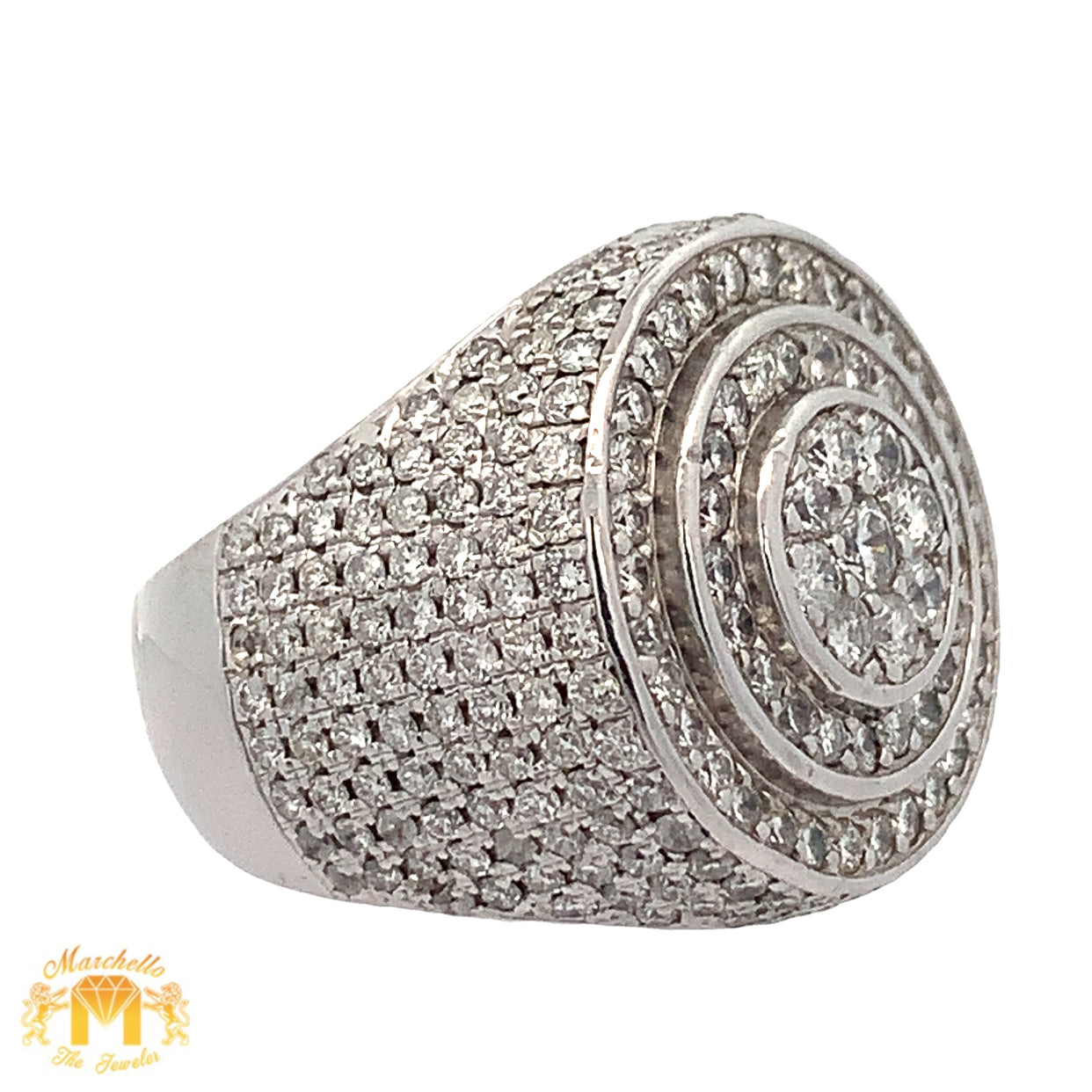 3.50ct Diamonds 14k White Gold Round Men`s Ring with Round Diamonds