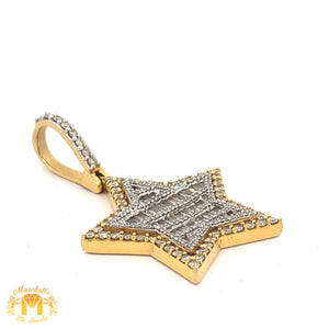 Gold & Diamond Star Pendant with Round and Baguette diamonds and 2mm Ice Link Chain Set