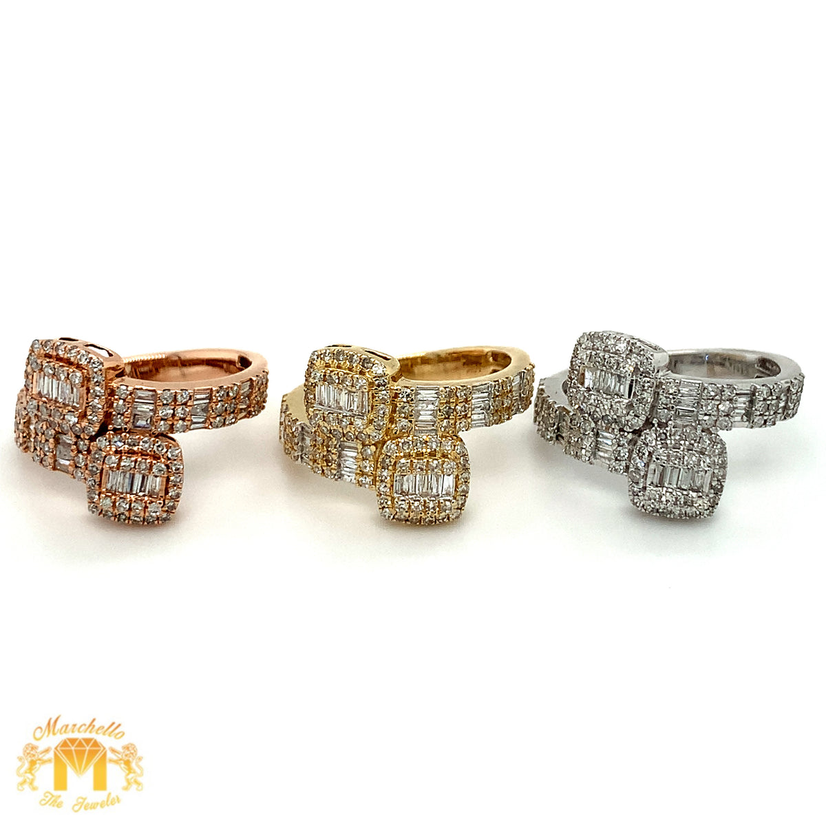 Two Square Ring Gold and Diamond Twin Squares Ladies` Ring(choose a color) – MTJ