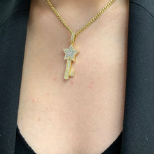 Load image into Gallery viewer, Gold and Diamond Star Key Pendant and Gold Cuban Link Chain (choose your color)