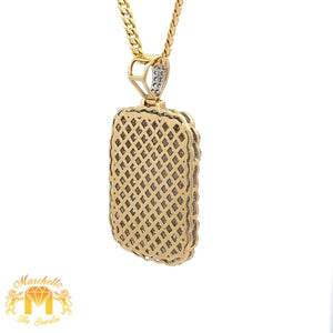 14k yellow gold and diamond Rectangle shaped Pendant and Yellow Gold Cuban Link Chain