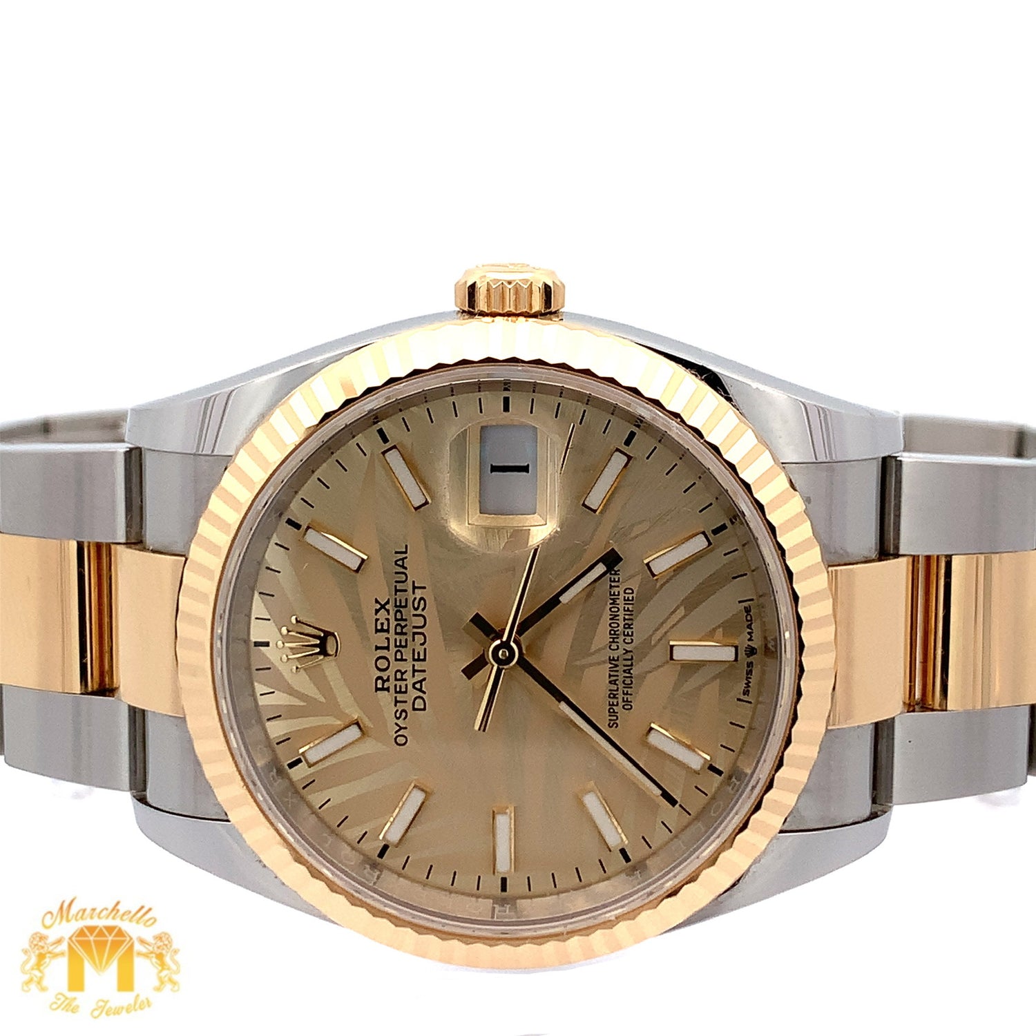 Full factory 36mm Rolex Watch with Two-Tone Oyster Bracelet (champagne palm dial)