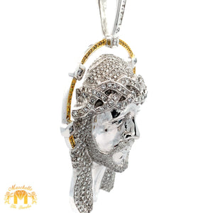 13.80ct Diamonds 14k White Gold Large Jesus Head Pendant with Round Diamonds