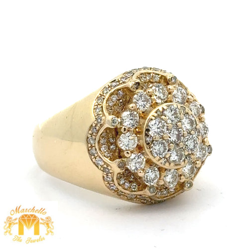 14k Yellow Gold and Diamond Men`s Ring with Round Diamonds