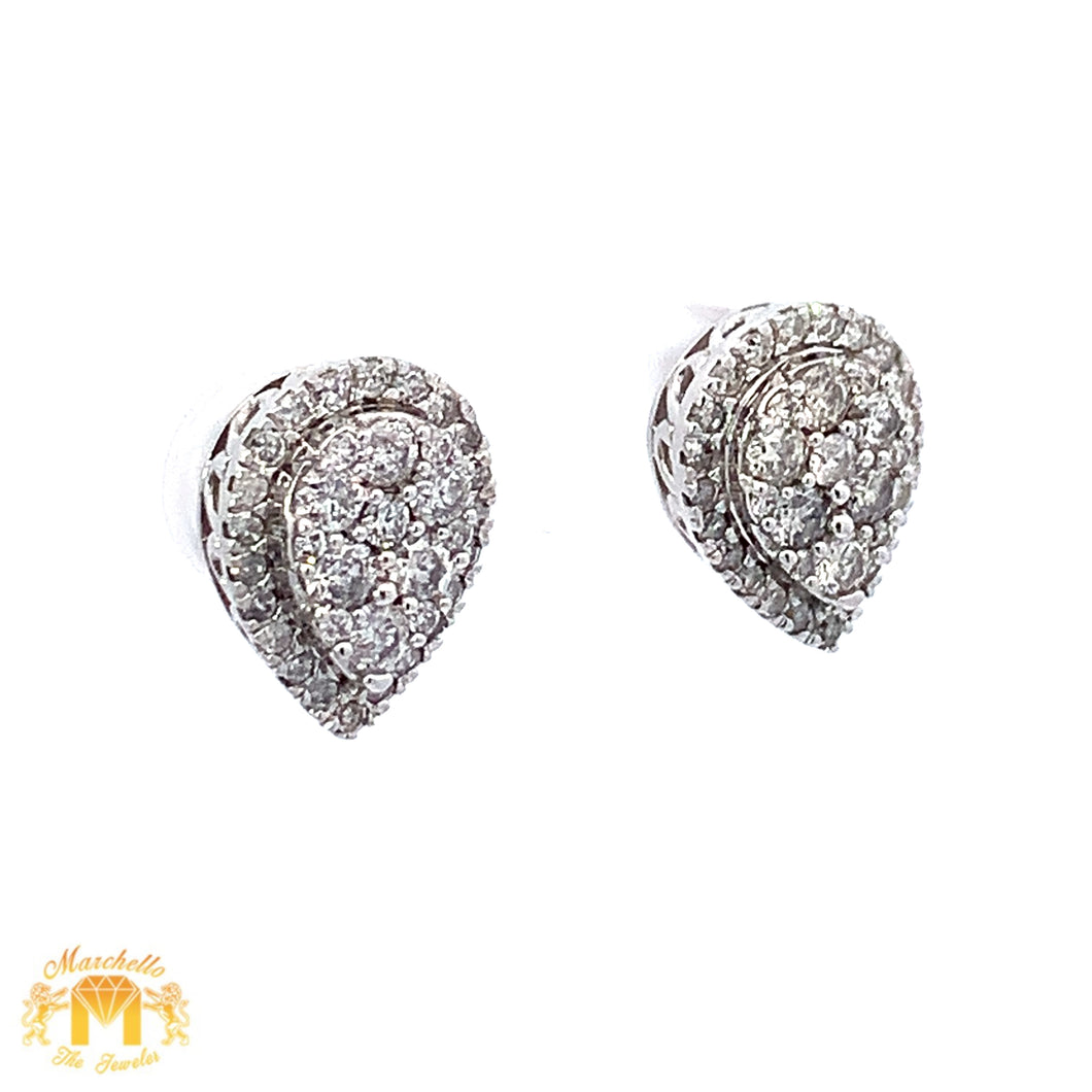 White Gold and Diamond Tear Drop shape Earrings with Round Diamonds