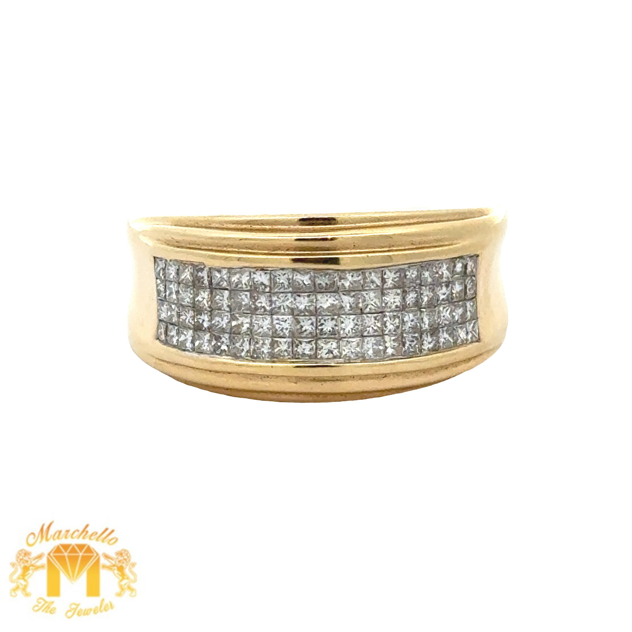 14k Yellow Gold and Diamond Wedding Band with Princess Cut Diamonds