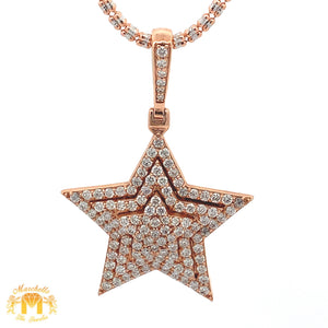 3ct diamonds 14k Gold Star Pendant and 2mm Ice Link Chain Set (choose your color)