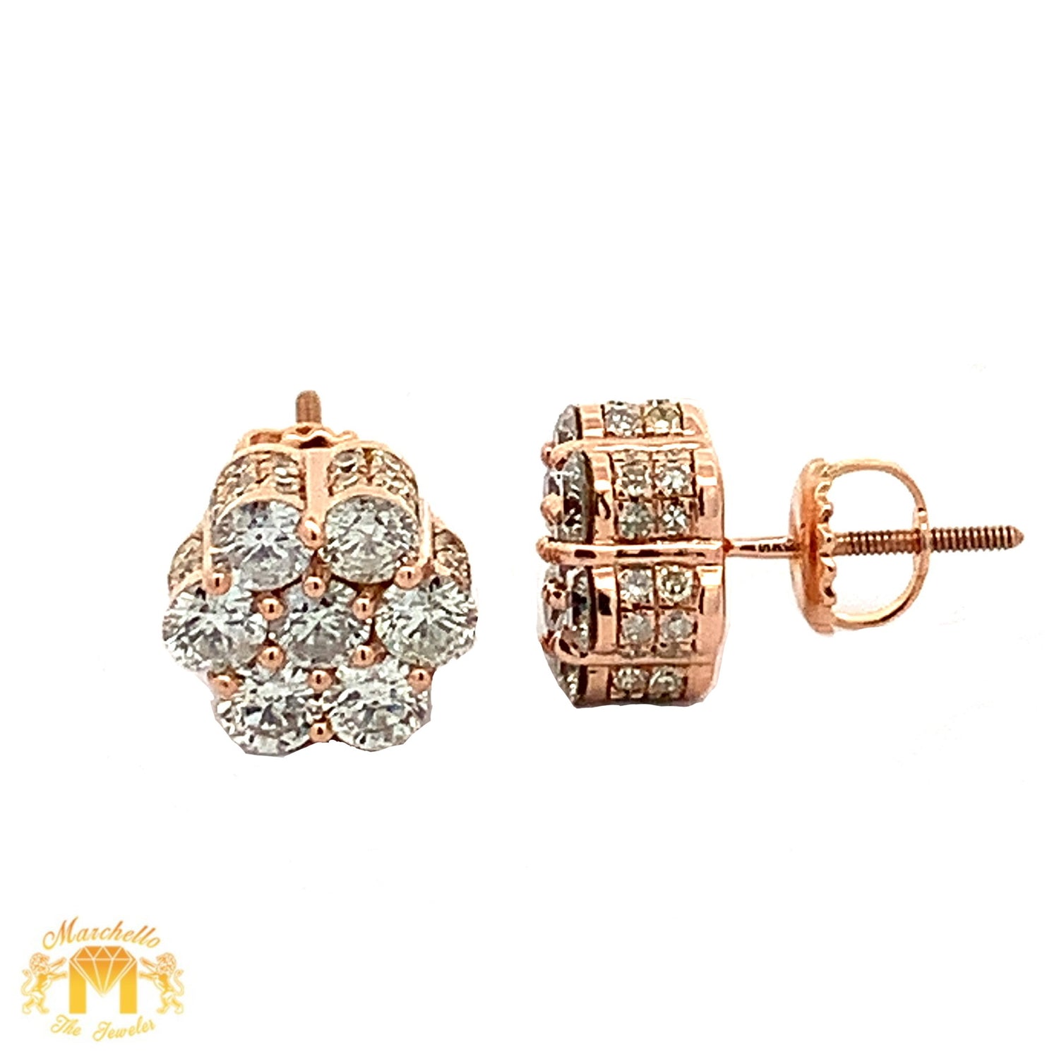 14k Gold and Diamond Flower Earrings with Large Round Diamonds(choose your color)