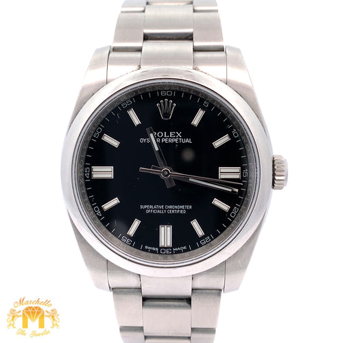 Full factory 36mm Rolex Watch with Stainless Steel Oyster Bracelet (Black dial with white hour markers) (Model number: 116000)
