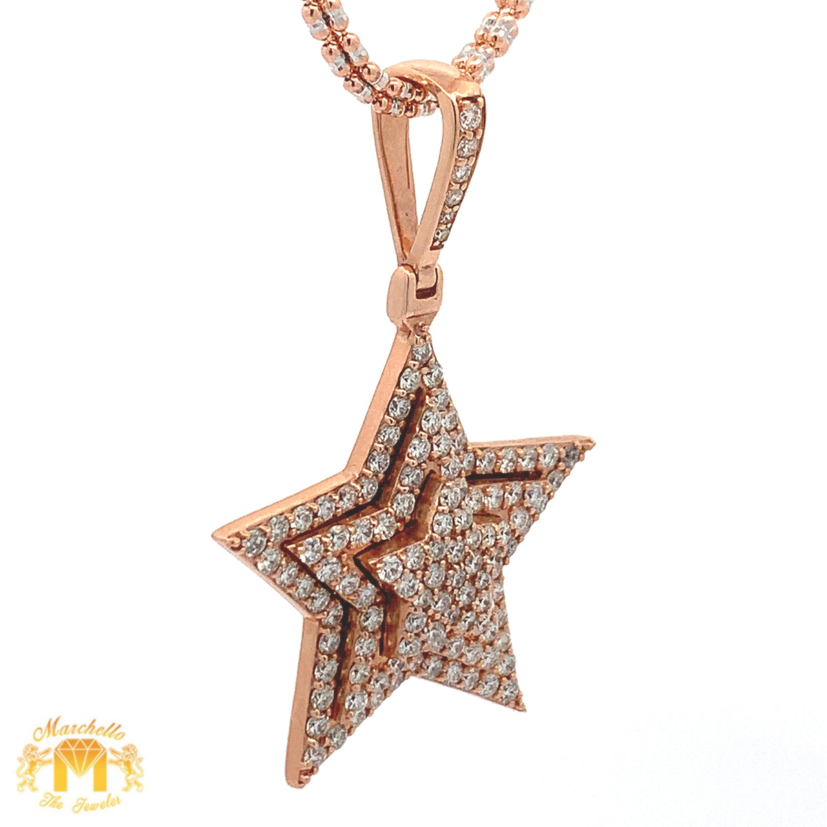 3ct diamonds 14k Gold Star Pendant and 2mm Ice Link Chain Set (choose – MTJ