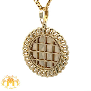 14k Yellow Gold and Diamond Picture Pendant and Yellow Gold Cuban Link Chain