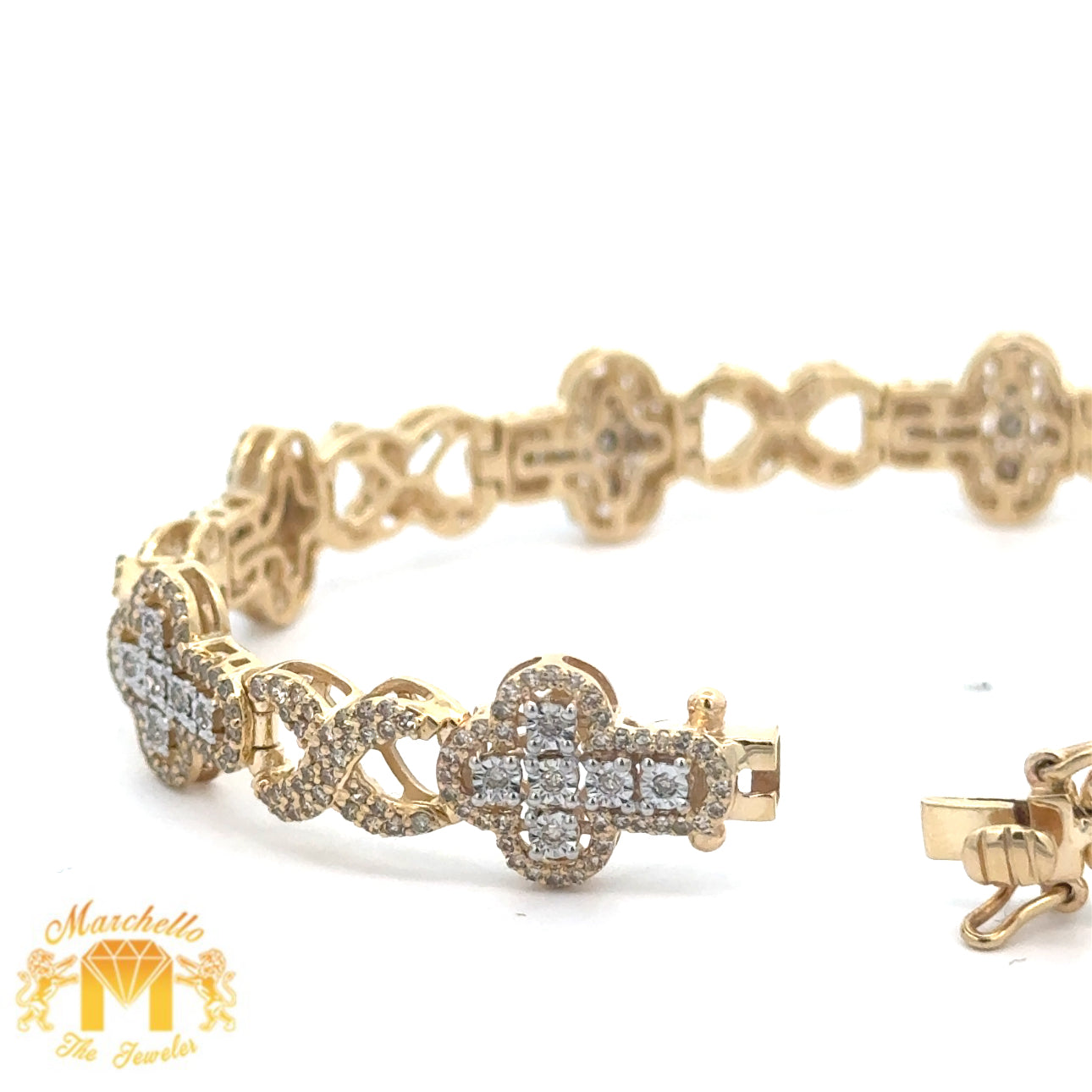 Gold and Diamond Cross Bracelet with Round Diamonds