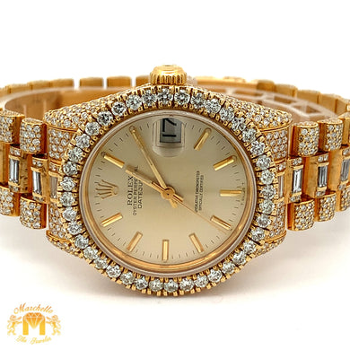 Iced out 31mm Rolex Presidential Watch with Baguettes and Round Diamonds