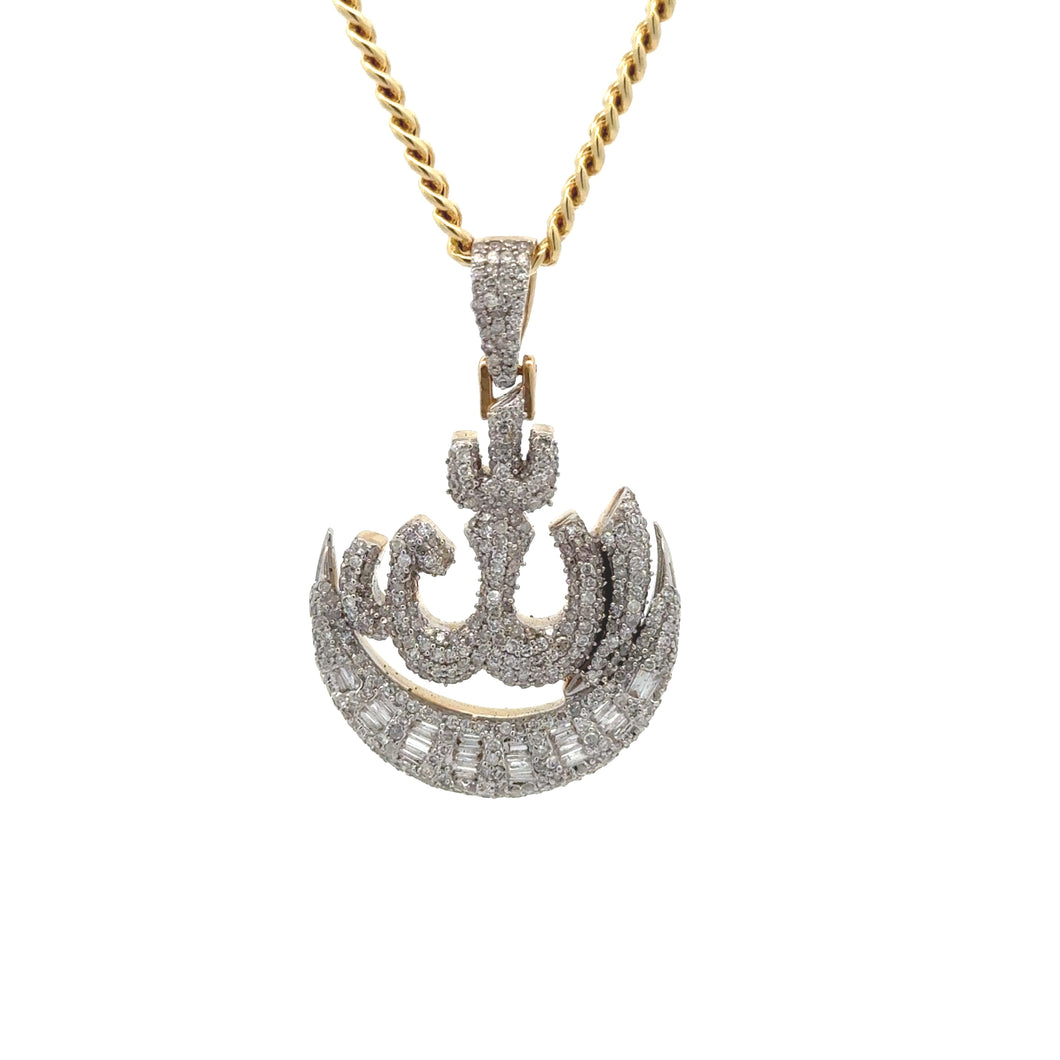 14k yellow gold and diamond Allah Pendant and Yellow Gold Cuban Chain