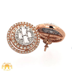 5 piece deal: 41ct Diamonds and Rose & White gold 272 grams Miami Cuban Chain + 14k Two-Tone gold Twin Square Cuff Diamond Bracelet + 18k Two-Tone Gold and Diamond Round Earrings + 14k Gold & Diamond Square shaped Ring Set + Gift from Marchello