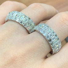 Load image into Gallery viewer, His &amp; Hers 23.20ct Diamond 14k White Gold Eternity Band with Emerald Cut highlight VVS/VS clarity of diamonds