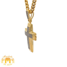 Load image into Gallery viewer, Yellow Gold and Diamond Cross Pendant with Round Diamonds and Yellow Gold Cuban Link Chain