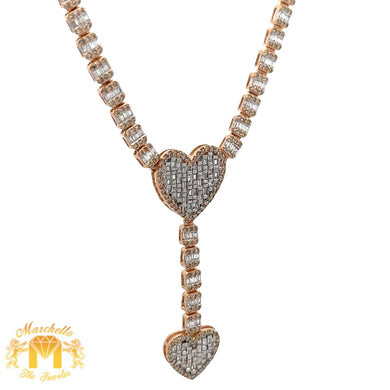 Gold and Diamond Heart Shape Necklace with Baguette and Round Diamonds