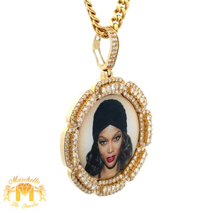 14k Yellow Gold and Diamond Picture Pendant  and Cuban Link Chain Set