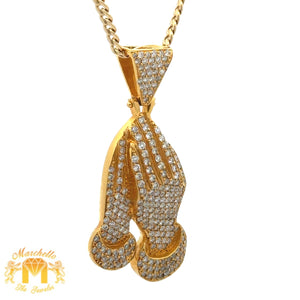 3.50ct Diamonds 14k Yellow Gold Praying Hand Pendant and 14k Yellow Gold Cuban Link Chain
