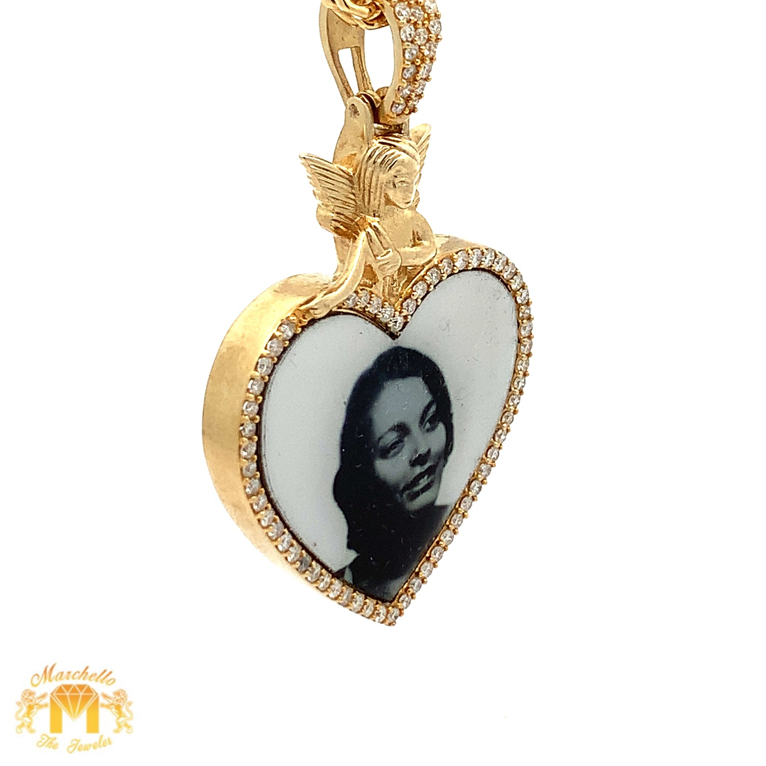 14k Yellow Gold Heart Shaped Memory Diamond Pendant