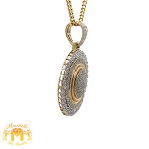 Yellow Gold and Diamond Round Pendant and Yellow Gold Cuban Chain